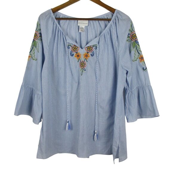 Alfred Dunner Lake Tahoe Embroidered Pinstripe Bell Sleeve Top Size 14 Casual - Picture 3 of 10